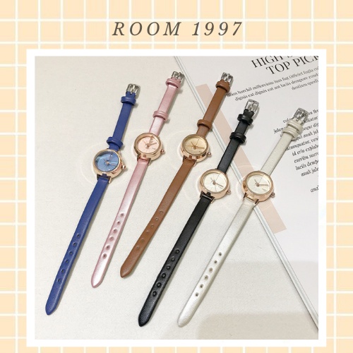 Đồng hồ dây da trơn nữ Ulzzang mặt tròn vát nữ tính