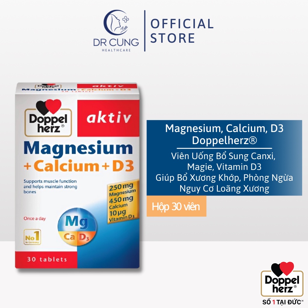 Bác Sĩ Cung Magnesium Calcium D3 - Bổ Sung Canxi, Magie, Vitamin D3, Bổ Xương Khớp, Doppelherz (Hộp 30 viên)