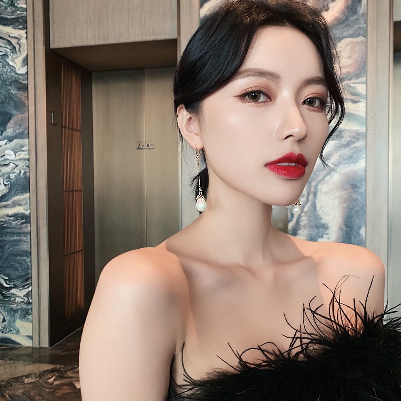 Khuyên Tai Tua Rua Dài Đính Hạt Ngọc Trai Phong Cách Cổ Điển