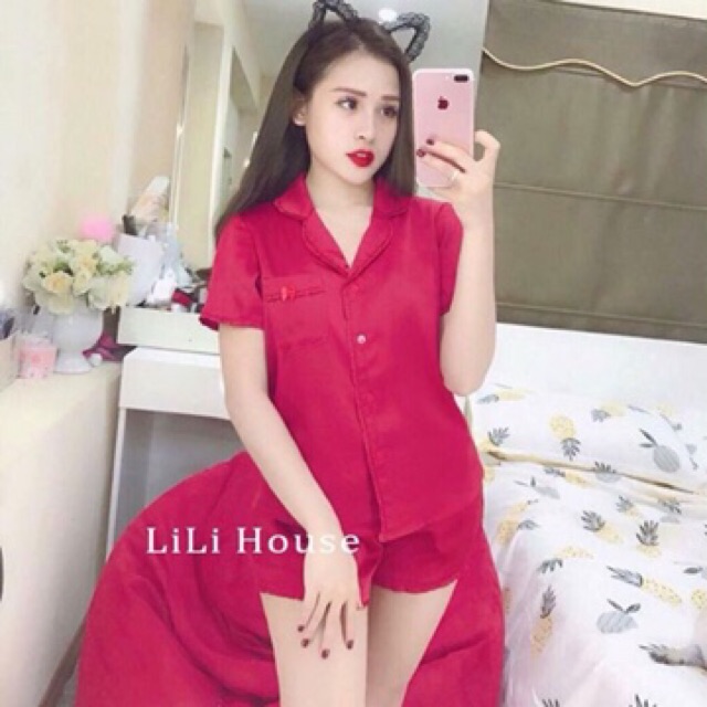 Bộ lụa Pijama viền bèo cao cấp(hàng y hình) | BigBuy360 - bigbuy360.vn