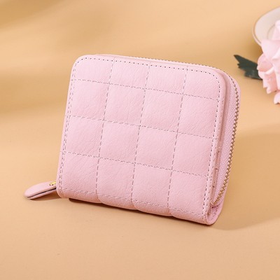  Ví ngắn mini PIERRE LOUES đựng thẻ/ tiền xu kẻ sọc có khóa kéo cho nữ