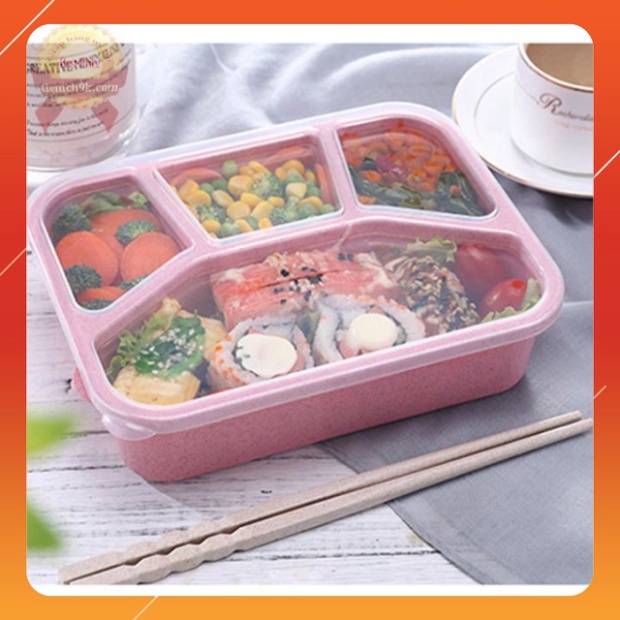 Hộp đựng cơm đồ ăn trưa có nắp làm từ lúa mạch 4 3 ngăn khay đựng đồ ăn cho dân văn phòng học sinh viên