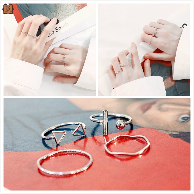 Set 4 Nhẫn Bạc Thiết Kế Hình Học Đơn Giản Thời Trang Cho Nữ