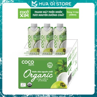 Thùng 12 Hộp Nước dừa Cocoxim Organic dung tích 330ml/Hộp, Tốt cho sức khỏe, Giao hỏa tốc Hà Nội