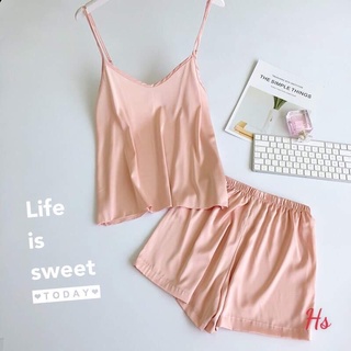 bộ đùi ngủ 2 dây lụa bóng satin Hs