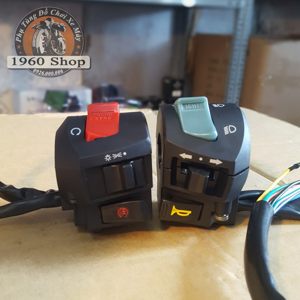 Bộ cùm công tắc Passing, đá pha, nháy pha phù hợp độ Cafe Racer Tracker Win CD 67 Dream CUB và các loại xe máy