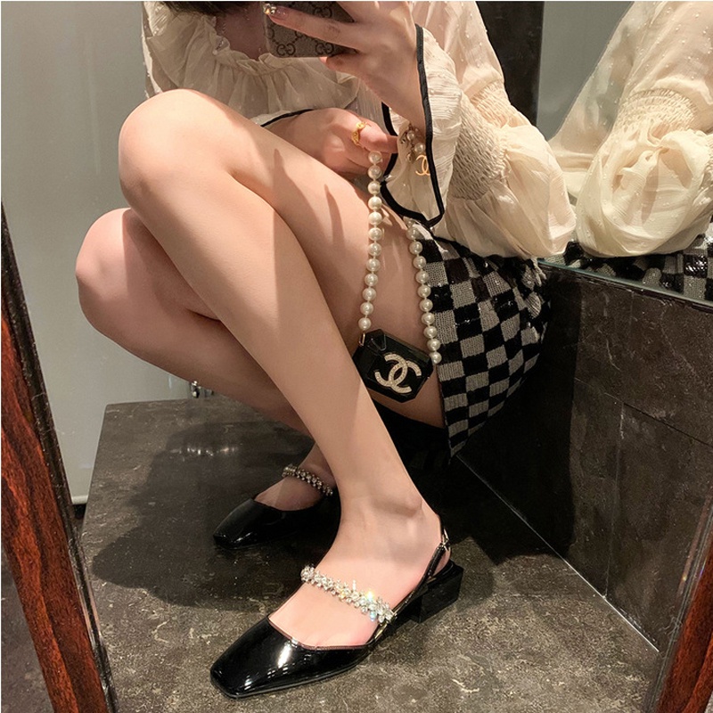 Giày cao gót IELGY mũi vuông quai đính đá hở phía sau thời trang dành cho nữ