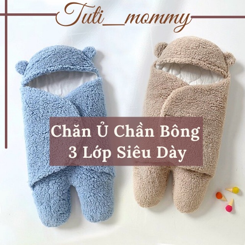 Chăn Ủ Gấu Lông Cừu Liền Chân Cho Bé Loại 3 Lớp Dày Dặn