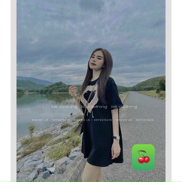 đầm suông tay ngắn phối nơ bèo phối dây thừng xinh chất cotton