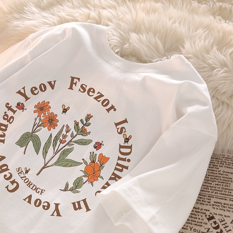 NUZIRO  Áo thun  chất liệu cotton tay ngắn cổ tròn in họa tiết thời trang mùa hè dành cho nữ