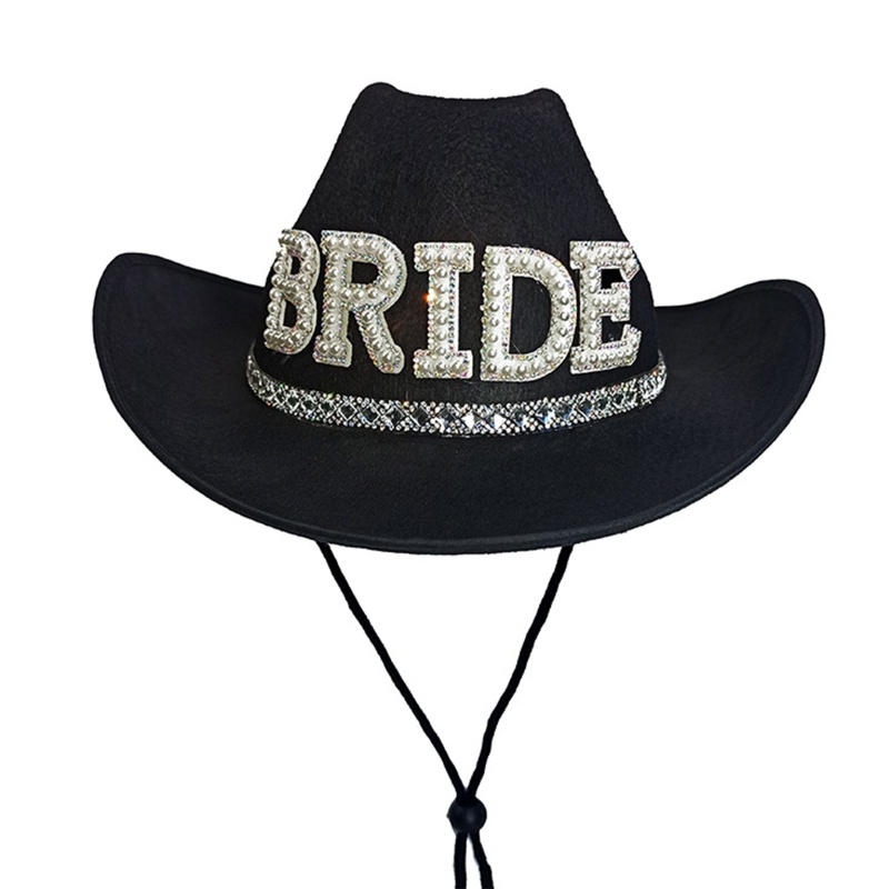 Mũ Cưới Rộng Vành Đính Đá Lấp Lánh Màu Đen / Hồng Dành Cho Cô Dâu