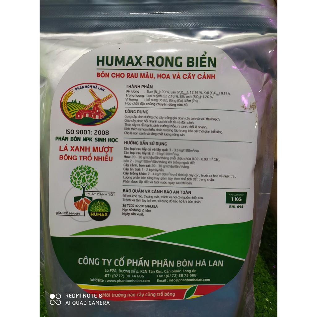 Phân bón hữu cơ - HUMAX-RONG BiỂN-1kg, tố cây, xanh lá, cải tạo đất.