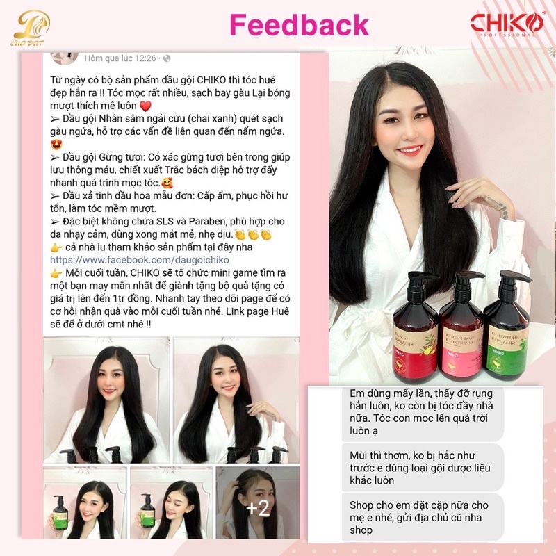 BỘ GỘI XẢ CHIKO GỪNG TƯƠI HỖ TRỢ MỌC TÓC, NGĂN RỤNG TÓC