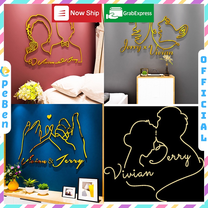 [làm tên theo yêu cầu] Tranh dán tường mica 3d decor khổ lớn tình cảm đôi trai gái phong cách Nhiều Size - EPeBen