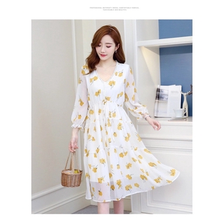 Đầm bầu hoa vàng Voan lụa cao cấp HQ