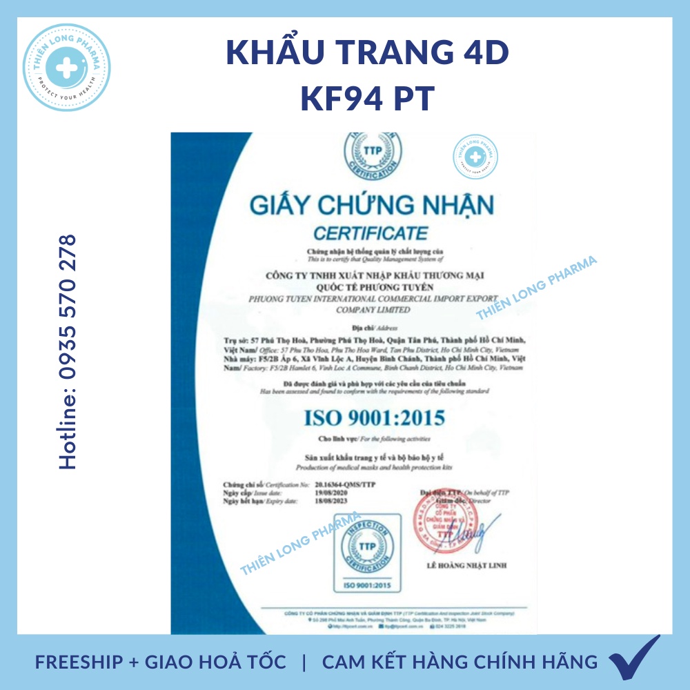 Khẩu trang KF94 4D PT MASK [ COMBO 50 Cái] 4 lớp kháng khuẩn siêu mềm mịn hàng chính hãng công ty Phương Tuyến