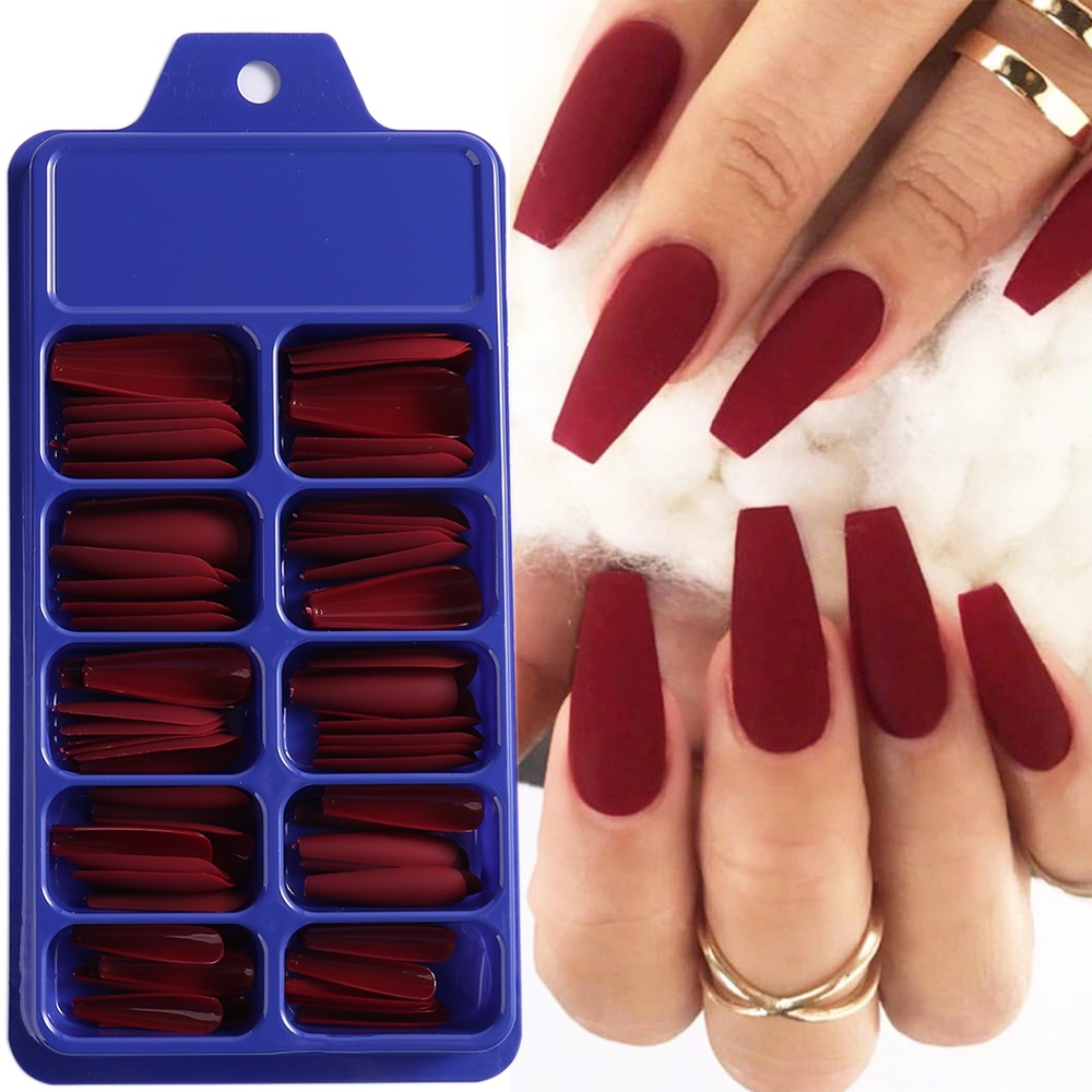 Bộ 100 Móng Tay Giả Dài Màu Trắng/Đen/Hồng/Trắng Trang Trí Đẹp Mắt