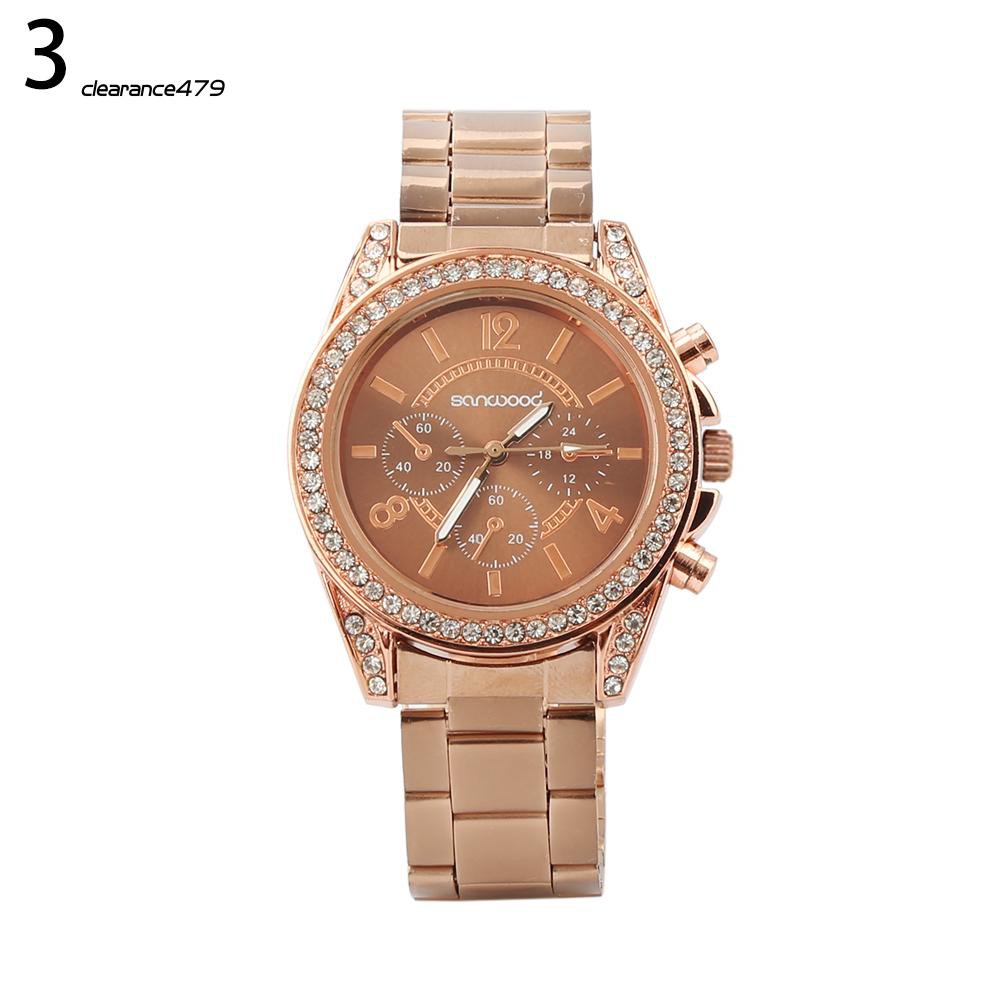 Đồng Hồ Đeo Tay Mặt Tròn Đính Đá Lấp Lánh Thời Trang Cho Nữ