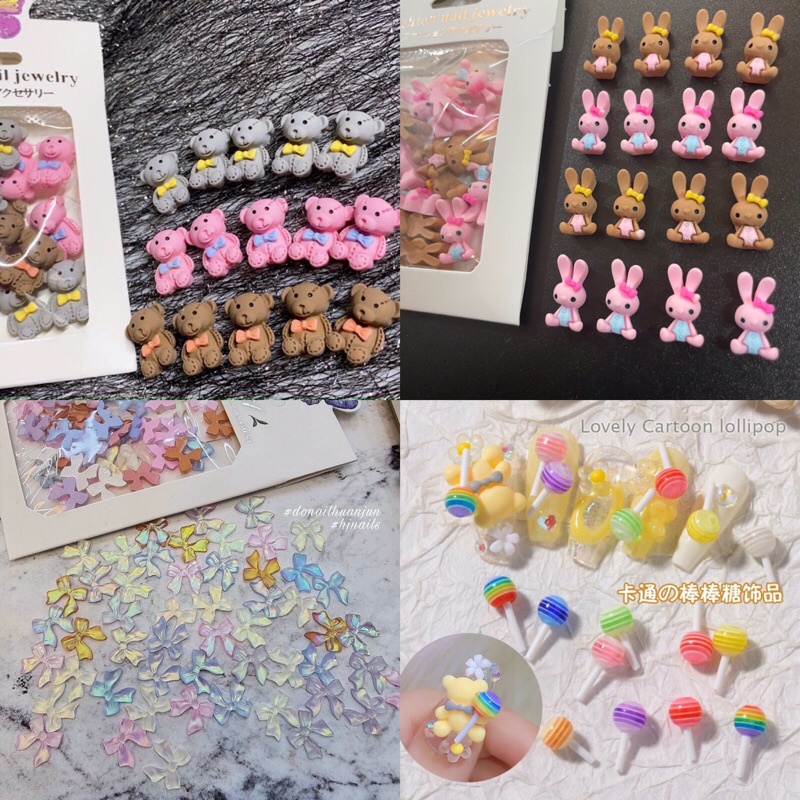 Charm gấu, thỏ, nơ, kẹo đính móng- phụ kiện nail