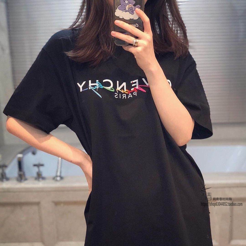 Áo Thun Tay Ngắn Cổ Tròn In Chữ givenchy Phối Màu Cầu Vồng Thời Trang Cho Nam Và Nữ