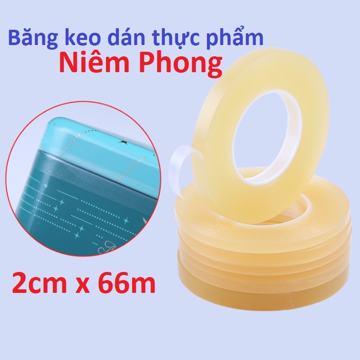 Băng keo dán niêm phong thực phẩm 2cm x 66m màu vàng Doconu