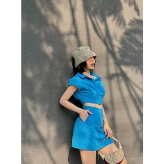 SET ÁO CROPTOP CỔ SƠ MI PHỐI CHÂN VÁY