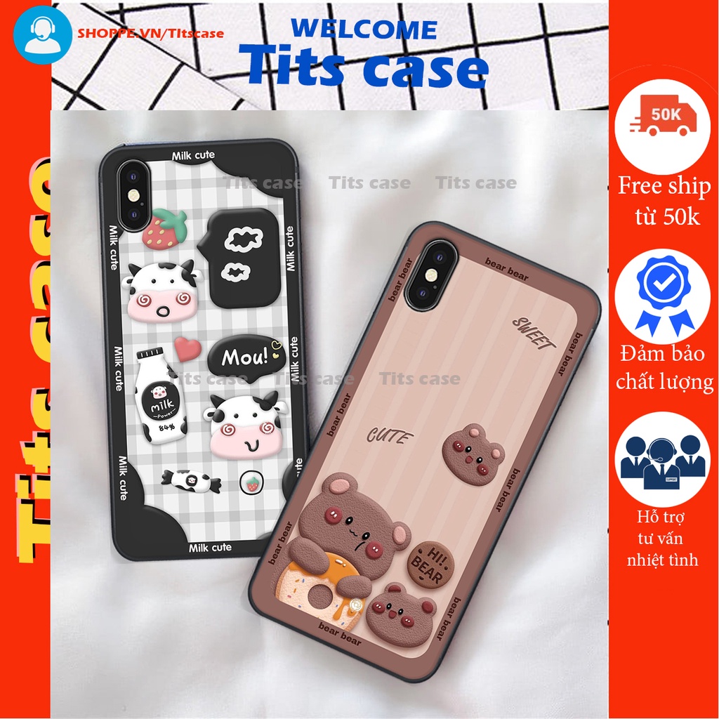 Ốp lưng ip  X / XS / XS MAX in hình bò sữa, gấu be@r, cute cực  ĐỈNH -  cực CHẤT-  cực COOL