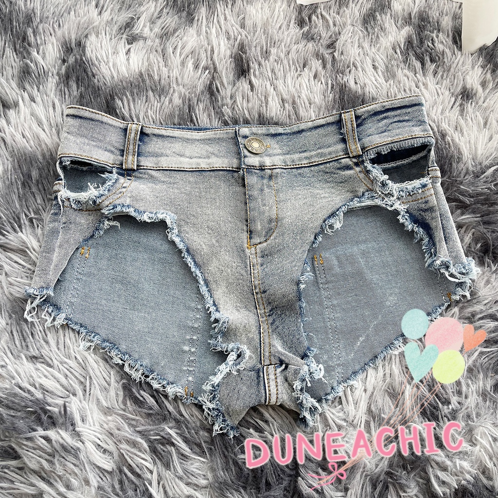 DUNEA Quần Short Denim Lưng Thấp Co Giãn Tốt Thiết Kế Quyến Rũ Cho Nữ