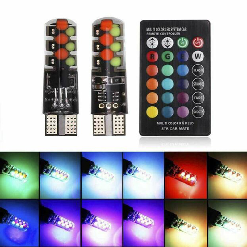 Colorfulswallowfly 2Pcs T10 5050 W5W 6 SMD Remote Control RGB LED Car Dome Reading Light Lamps Bulb CSF