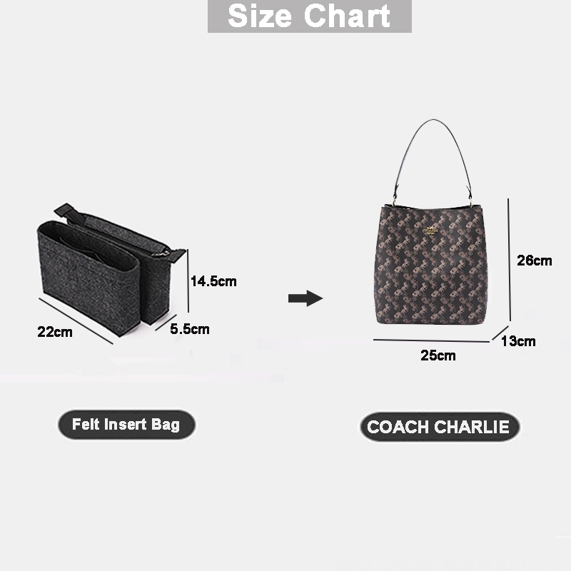 Túi chèn đựng mỹ phẩm EVERTONER cầm tay bằng vải nỉ cho túi Coach Charlie nữ