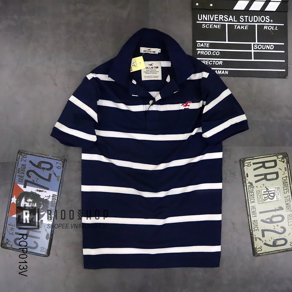 Áo thun nam có cổ sọc ngang cotton đẹp Hollis kẻ nhỏ RCP013V - áo phông nam form rộng Riooshop | BigBuy360 - bigbuy360.vn