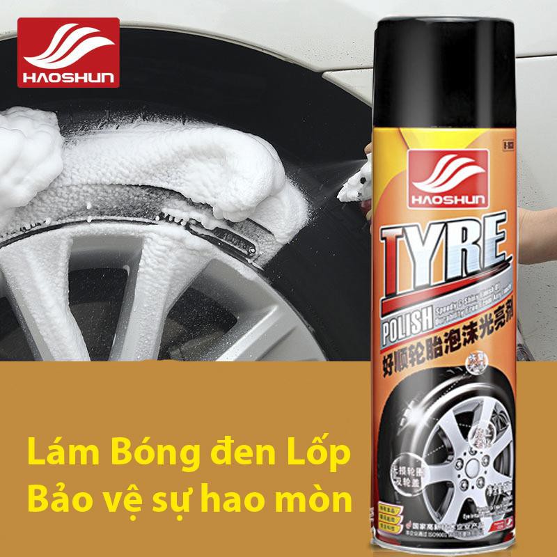 Chai xịt làm mới lốp bánh Xe ô tô, xe máy,loại bỏ mốc bẩn trên cao su đen, Chai lớn 650ml - TYRE POLISH