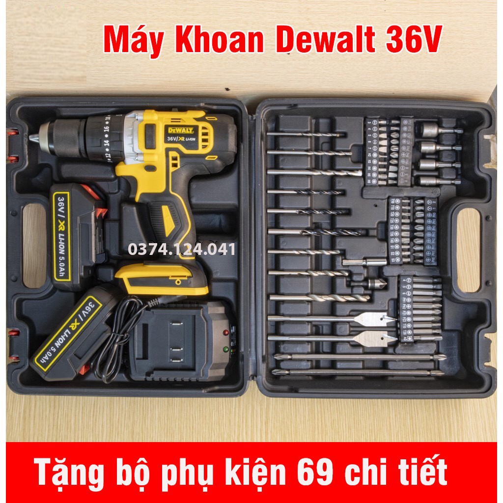 [TẶNG phụ kiện 70 chi tiết] MÁY KHOAN PIN DEWALT 36V 2 PIN 3 Chế Độ Có Búa Made In USA lõi đồng