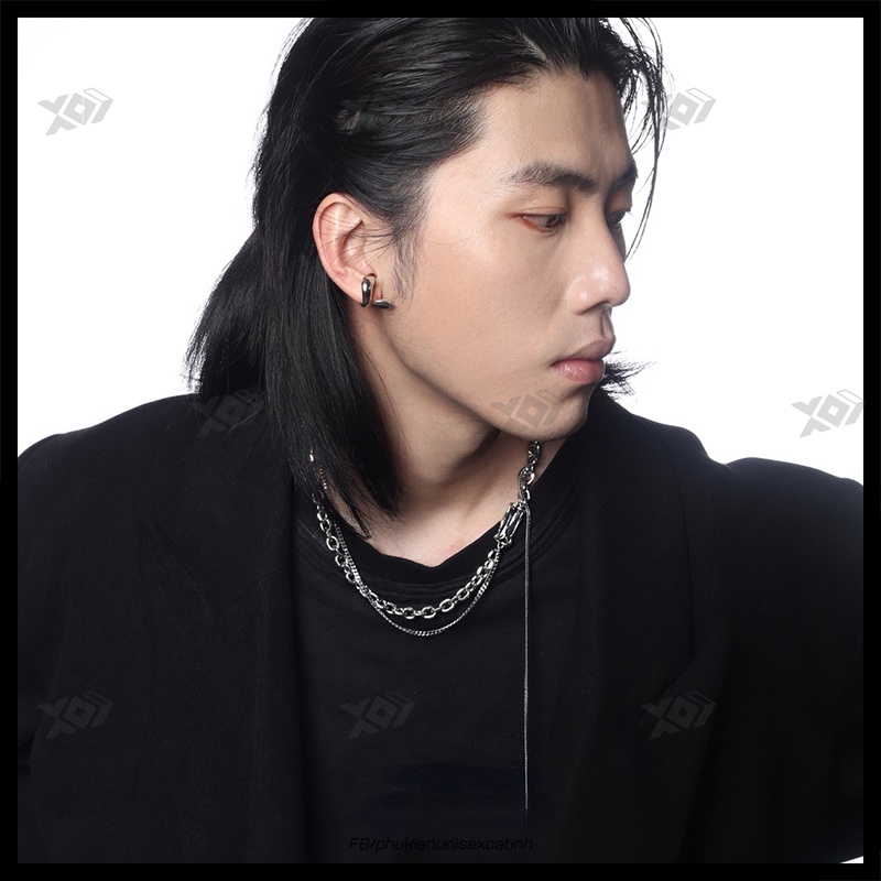 Vòng cổ Mặt Đính Đá Màu Đen Bằng Thép Titan Không Gỉ - Dây Chuyền Nam Nữ Thời Trang Phá Cách