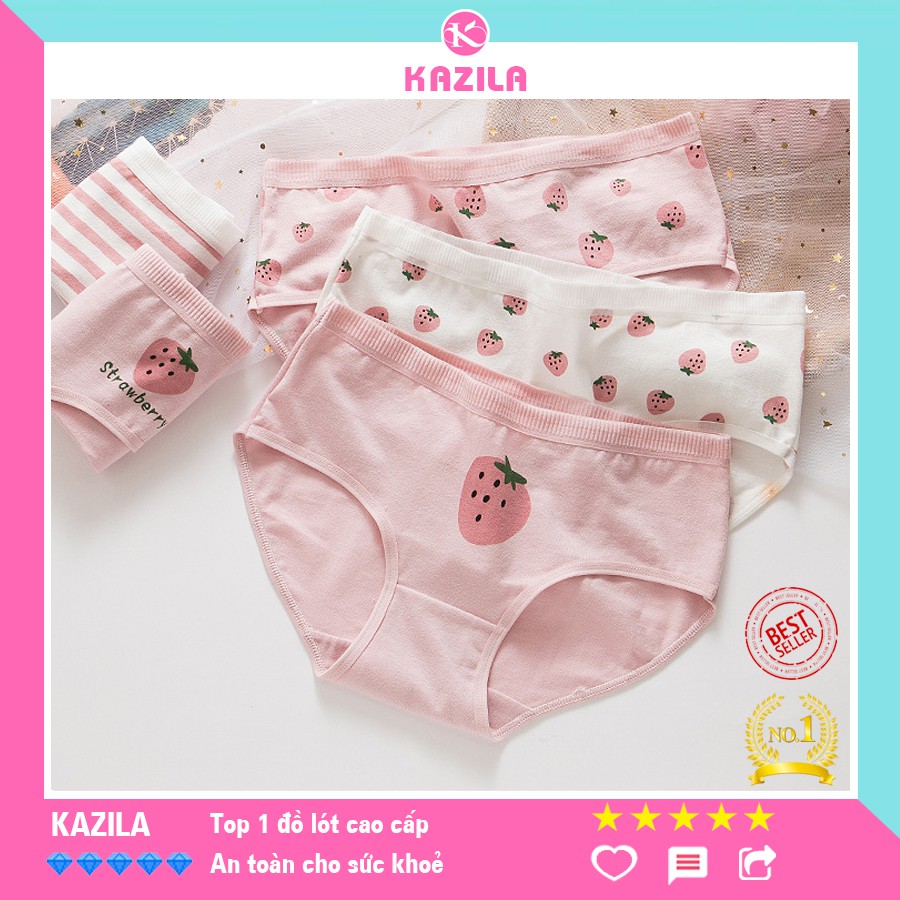 Quần lót nữ trắng hồng hình quả dâu dễ thương, quần lót cotton xuất Nhật Kazila QLH72