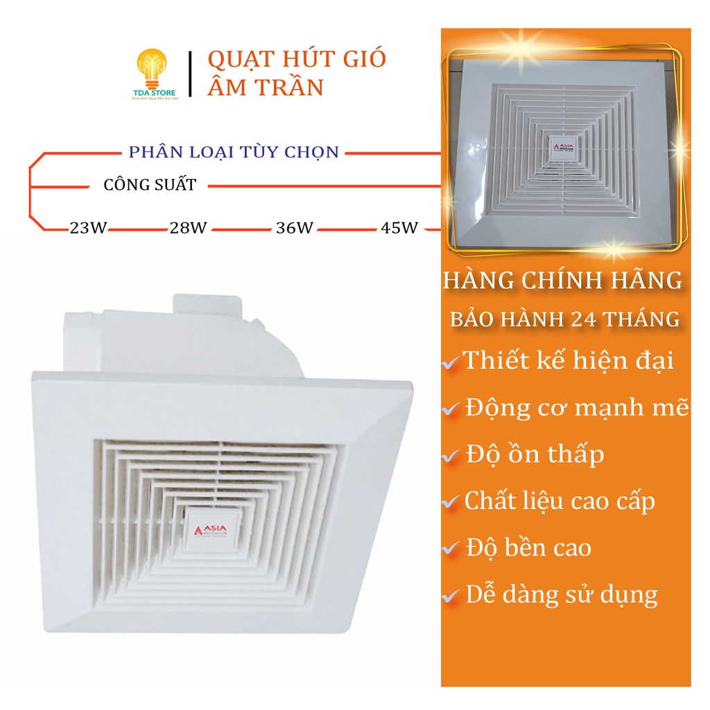 Quạt thông gió âm trần Asia Lighting quạt hút mùi nhà vệ sinh nhà bếp thiết kế hiện đại động cơ mạnh mẽ độ ồn thấp