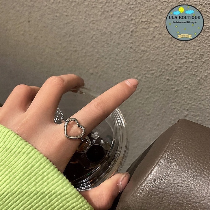 Nhẫn nữ Trái tim to mạ bạc 925 thời trang ULA shop nhẫn hở mặt trái tim to rỗng lấp lánh NĐ7