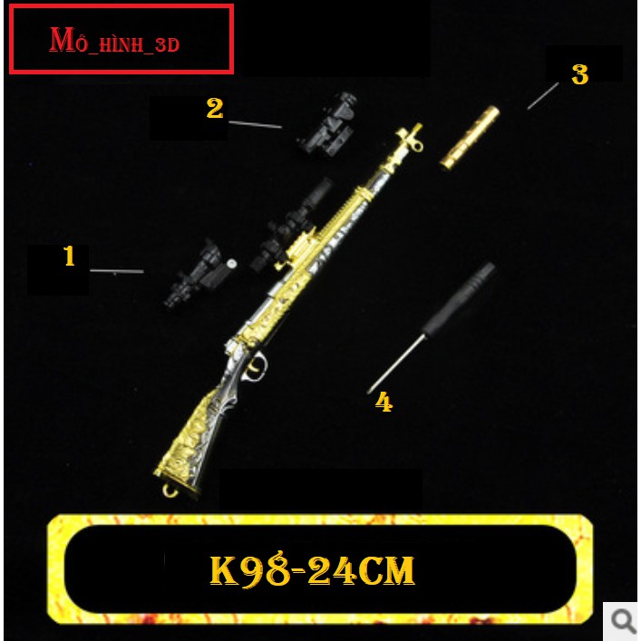 Mô hình súng pupg skiN K98 bằng kim loai kích thước 24 cm, mô hình trang trí để bàn