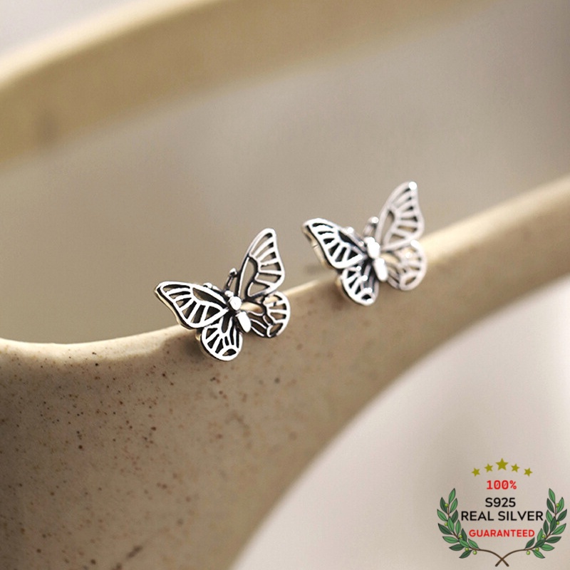 Bông Tai Bạc Thái S925 Butterfly Retro Trẻ Trung Cá Tính | Khuyên Tai Nữ Trang Sức Bạc 925