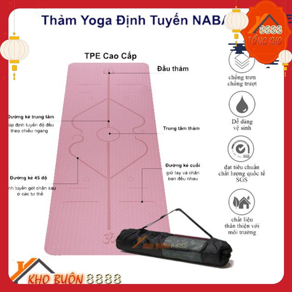 Thảm Yoga 🥉SALE🥉 Thảm định tuyến GYM tpe 2 lớp tặng kèm túi đựng êm mịn kích thước chuẩn 180x50cm bảo vệ cột sống TYOGA