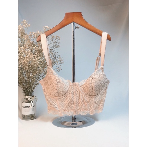 Áo corset quai lụa ren mềm màu nude