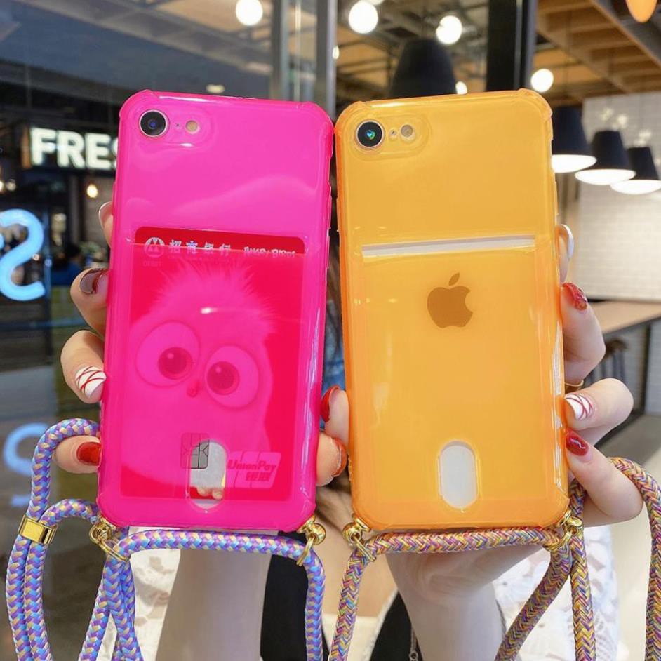 Ốp điện thoại mềm có dây đeo màu trong suốt dạ quang có ngăn đựng thẻ cho iPhone | BigBuy360 - bigbuy360.vn
