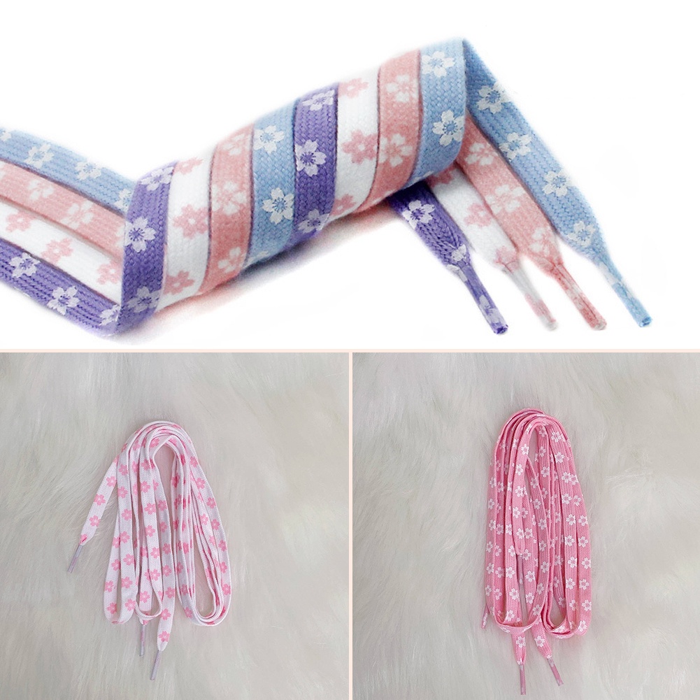 Cặp Dây Giày 100CM Bằng Vải canvas Phối Họa Tiết Hoa Anh Đào Dễ Thương