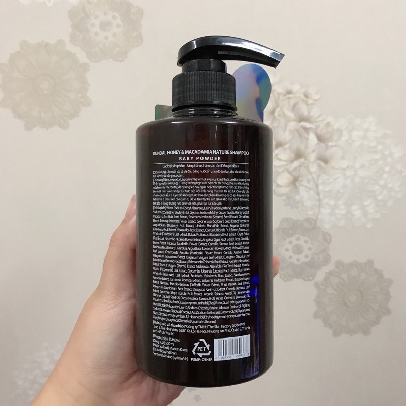 Dầu Gội Kundal Honey & Macadamia Shampoo Baby Powder - Phấn Em Bé 500ml - 718ml