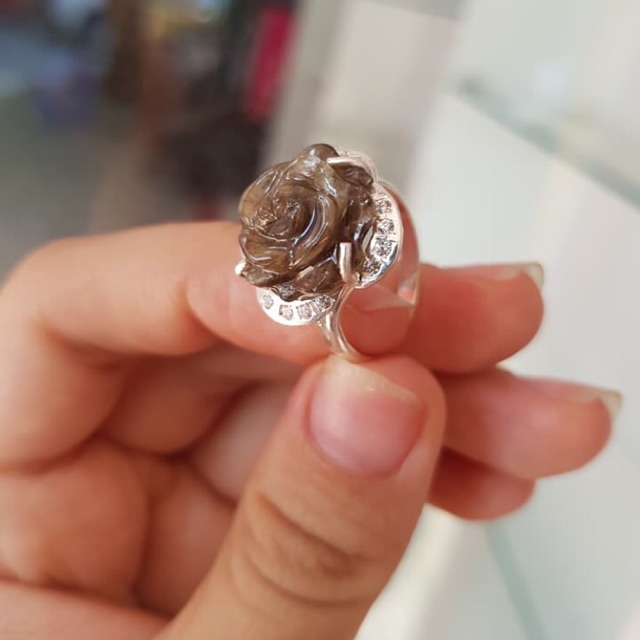 Nhẫn bạc hoa mẫu đơn saphia
