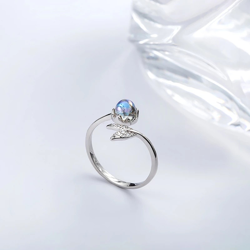 Nhẫn dạng hở điều chỉnh được kiểu đuôi nàng tiên cá đính đá mặt trăng nhân tạo thời trang dành cho cả nam và nữ