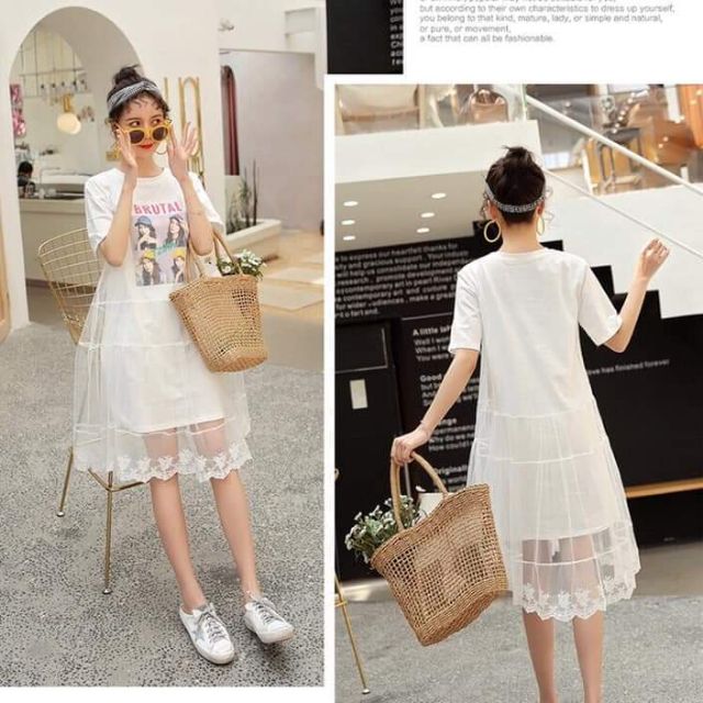 Váy trắng suông tiểu thư hàng tabao