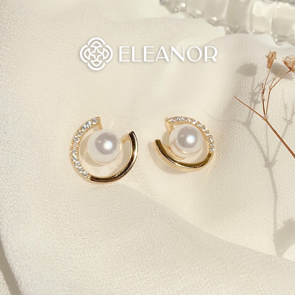 Bông tai nữ ngọc trai nhân tạo Eleanor Accessories viền hở chuôi bạc 925 phụ kiện trang sức thời trang xinh