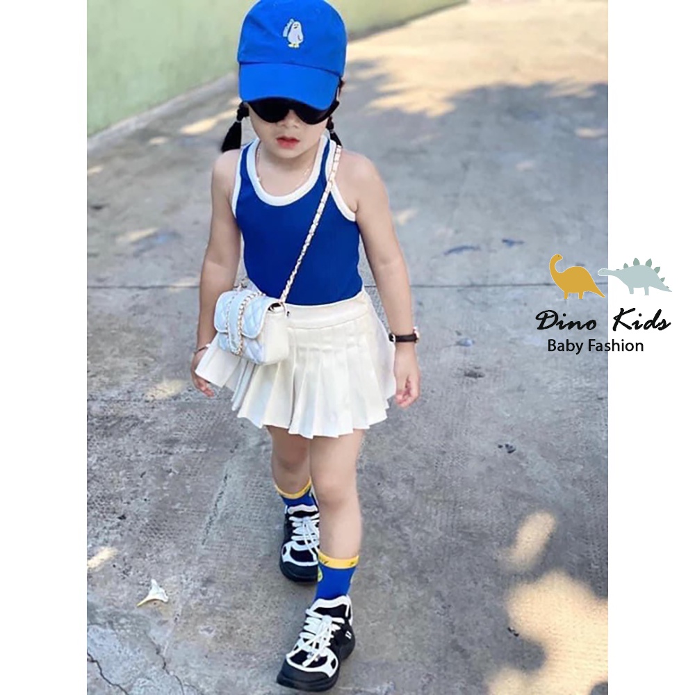 Sét váy xếp ly kèm áo ba lỗ cho bé gái, set áo tăm lạnh 3 lỗ kèm chân váy trắng xếp ly ( quần lót trong) cho bé