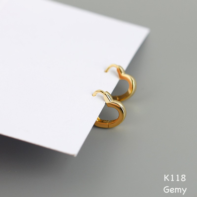 Khuyên tai nam nữ bông bạc mạ vàng hình trái tim thiết kế đơn giản, cá tính, unisex (1 chiếc) | GEMY SILVER KN18